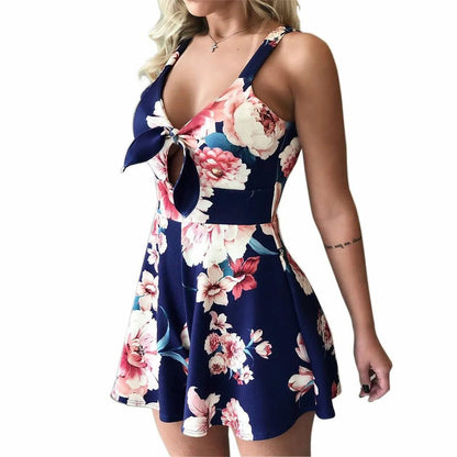 Print V-neck, Sleeveless Shorts Romper: Extended Sizes S-3XL - Just The Fly Way