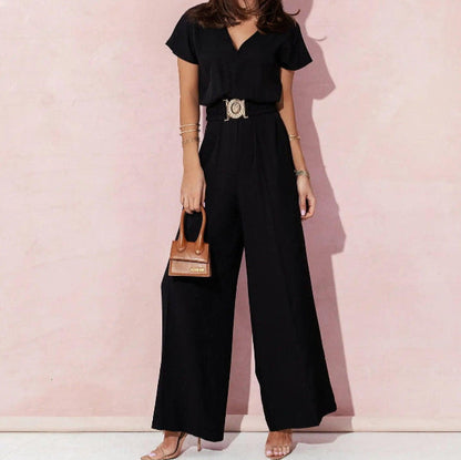 Lightweight Romper, V-Neck, Short Sleeves, and Belt - Just The Fly Way