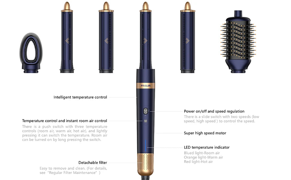 Negative Ion Hair Dryer Wrap 6 in 1 Multi-Styler Powerful Hair Dryer Brush Multi-Styler Auto-Wrap Curlers For Dyson Air wrap - Just The Fly Way