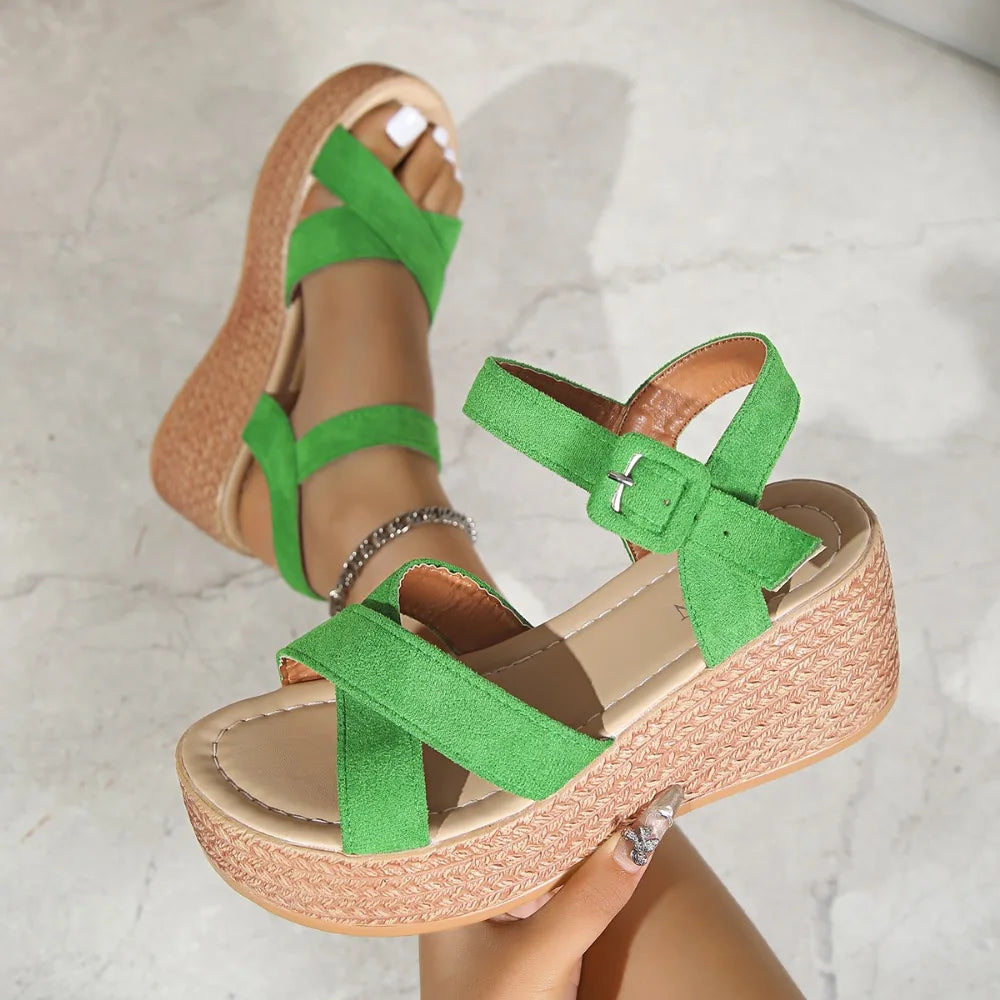 Fashionable, Bold and Beautiful Dress7cm Wedge Heel Summer New Fashion Platform Thick Bottom Buckle Casual Comfortable Walking Shoes Sandals for Women