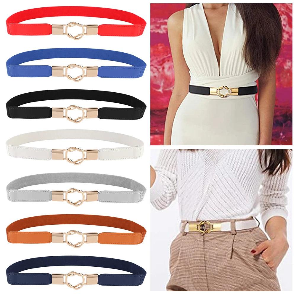 Women Elastic Thin Stretch Waistband Belt, Wrap Buckle - Just The Fly Way