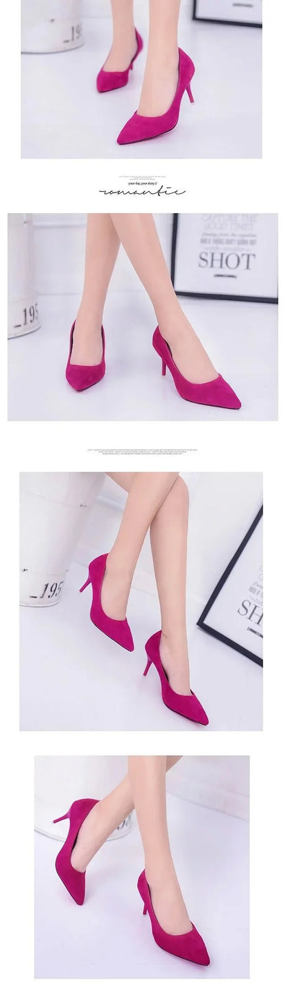 Fashionable, Bold and Beautiful DressBig Size Women's Boat Shoes Faux Suede High Heels Pointed Toe Pumps Stilettos Basic Pump for Female White Black Red Pink Blue