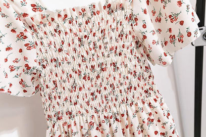 Easy Breezy Floral Printed Lightweight Versatile Chiffon Dress With Short Sleeves and Elastic Waist - Just The Fly Way