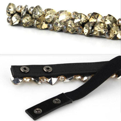 Accessories Fashion Crystal Belt, Elastic Black, with Gold, Black, or White Belt - Just The Fly Way