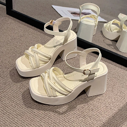 Fashionable, Bold and Beautiful DressWomen's Waterproof Wedge Platform Sandals Casual Fashionable Buckle Strap High Heel Square Toe Modern Sandals