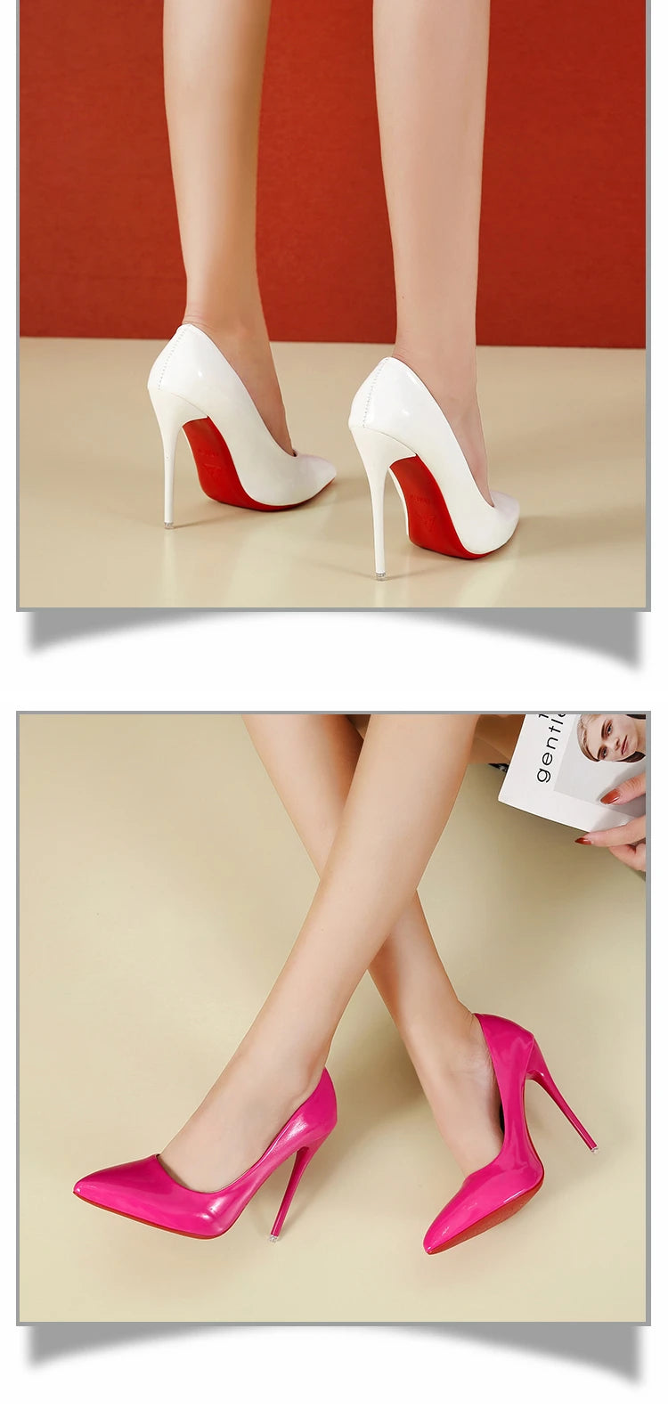 Fashionable, Bold and Beautiful DressTemperament 12cm Super High Thin Heels Shoes Women Pumps Pointed Toe Colorful Patent Leather Stiletto Wedding Shoe Size 45