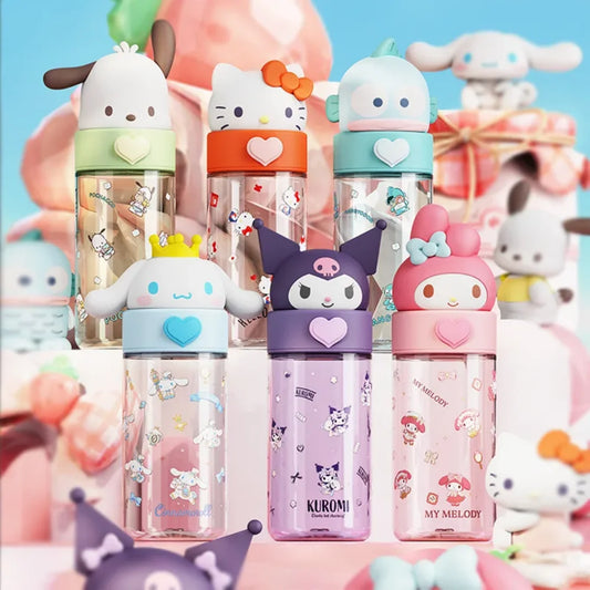 Kawaii Sanrio Hello Kitty Kuromi Cinnamon Roll Melody Transparent 500ml Water Bottle