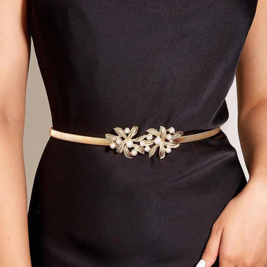 Fashion Gold Chain Belt Pearl Accent, Silver and Gold Metal Belt - Just The Fly Way