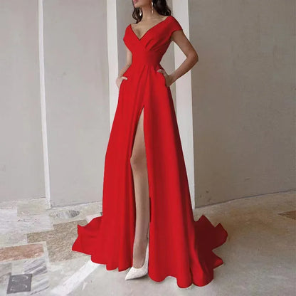 Off Shoulder Solid Women Dress Sleeveless Backless Split Lady Dresses 2024 Fashion Wave Cut Evening Party Female Maxi Vestidos