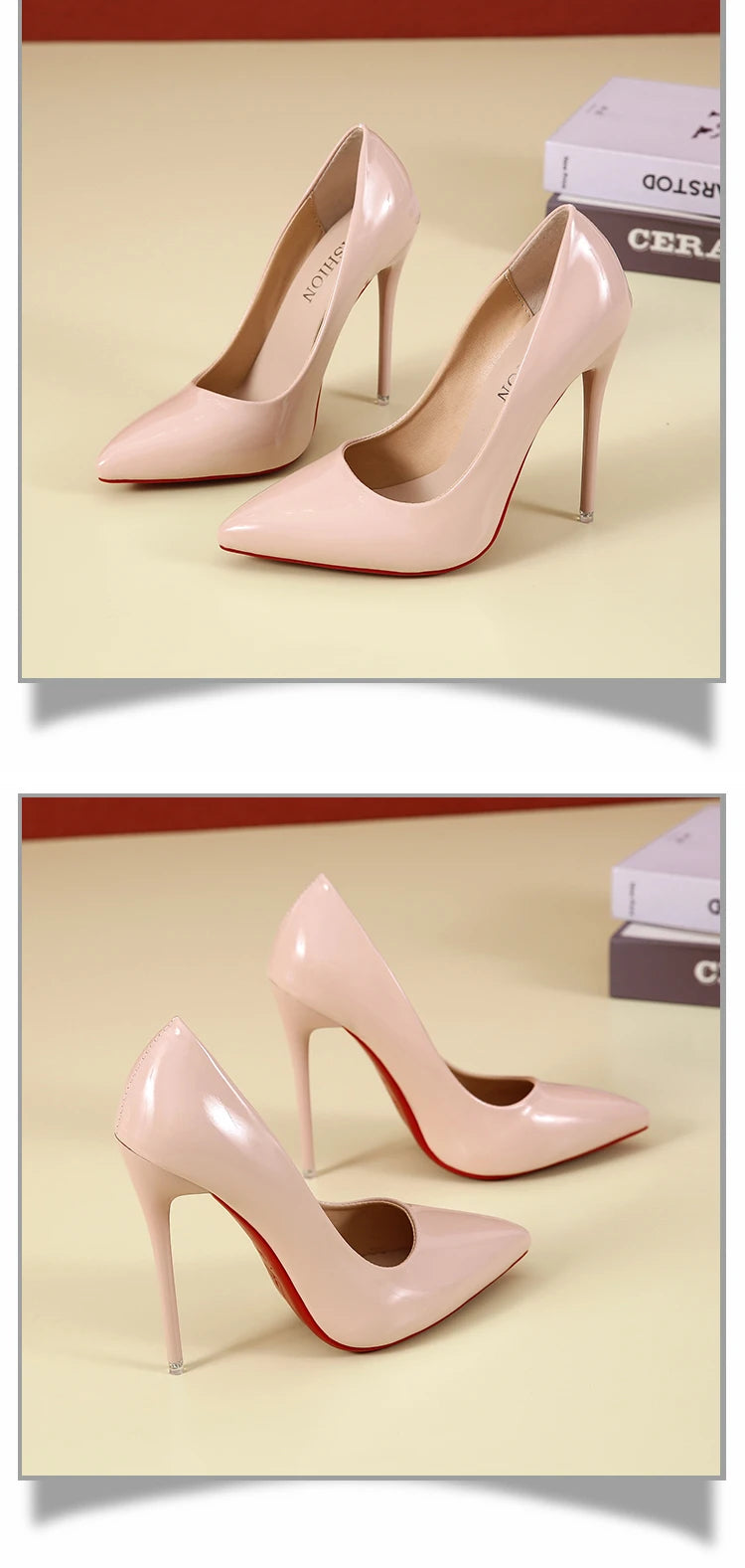 Fashionable, Bold and Beautiful DressTemperament 12cm Super High Thin Heels Shoes Women Pumps Pointed Toe Colorful Patent Leather Stiletto Wedding Shoe Size 45