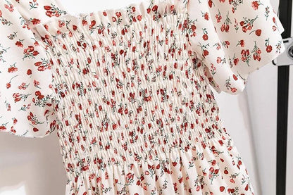Easy Breezy Floral Printed Lightweight Versatile Chiffon Dress With Short Sleeves and Elastic Waist - Just The Fly Way
