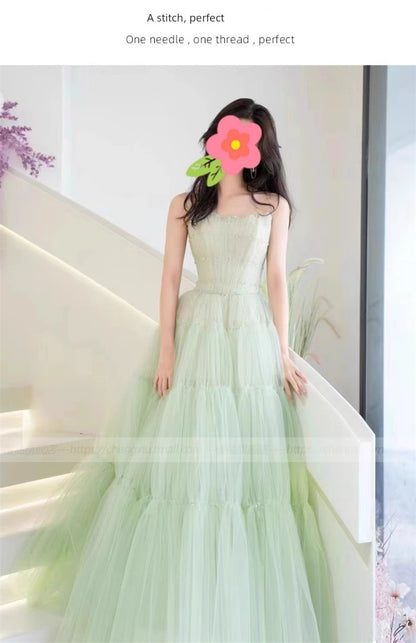 Green Tube Top Mori Style Evening Dress Female Classy Light Luxury Minority Host Birthday Adult Ceremony Princess Dress Light Wedding Dress