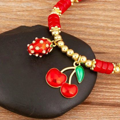 Cherry and Heart Red Beaded Chain Bracelet in 3 Fashion Styles – Trendy Jewelry - Just The Fly Way