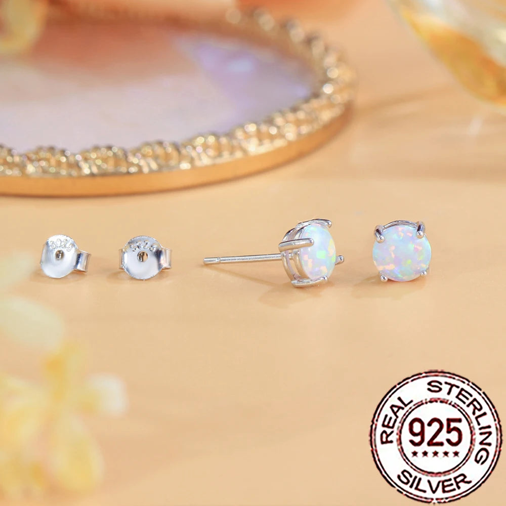 Fashionable, Bold and Beautiful DressCWWZircons Sterling Silver 925 Exquisite White Opal Round Stud Earrings for Women Trendy Party Dress Jewelry Accessories SE125 - Just The Fly Way