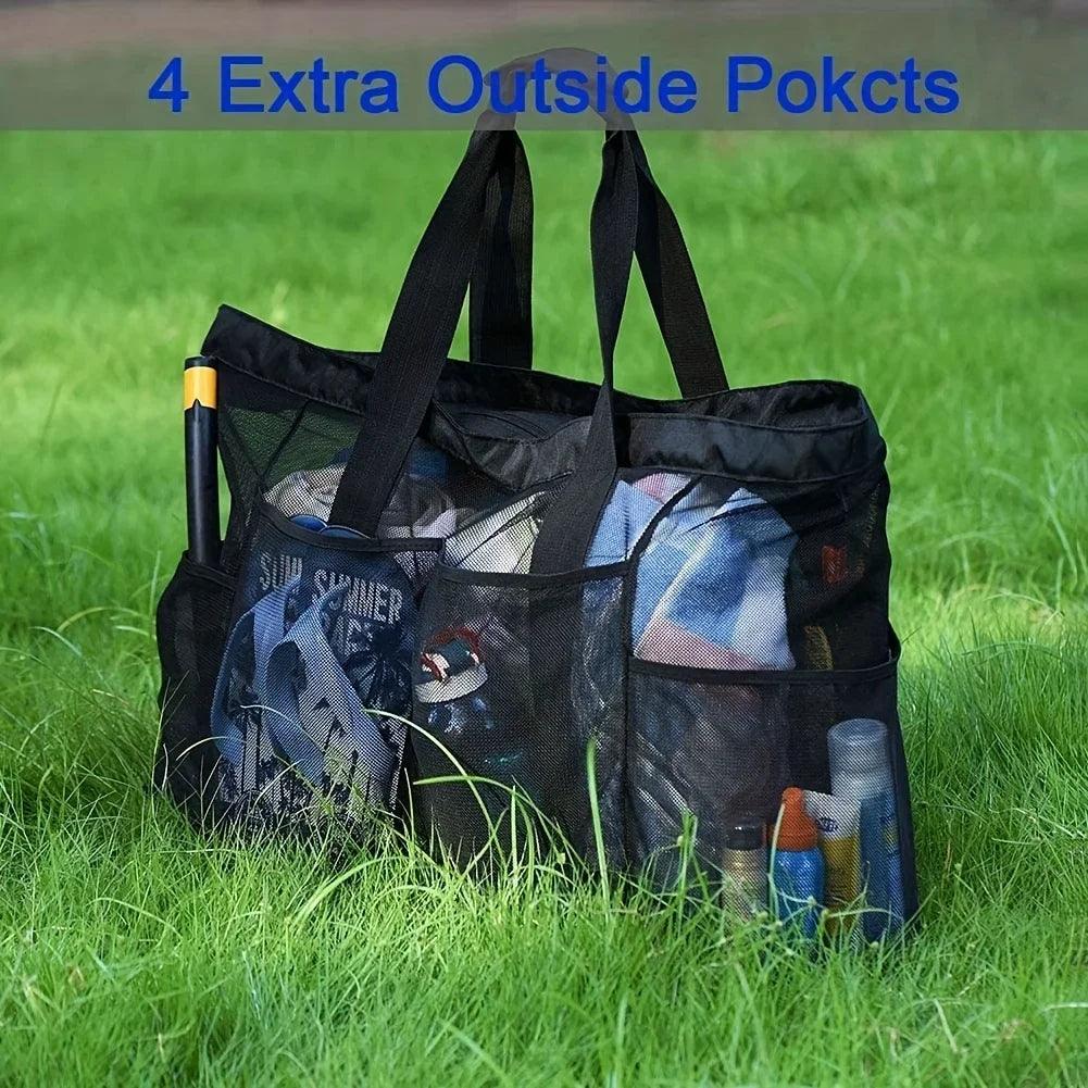 Extra Large Mesh Beach Bag, Breathable Mesh Tote With Zipper & Side Pockets - Just The Fly Way