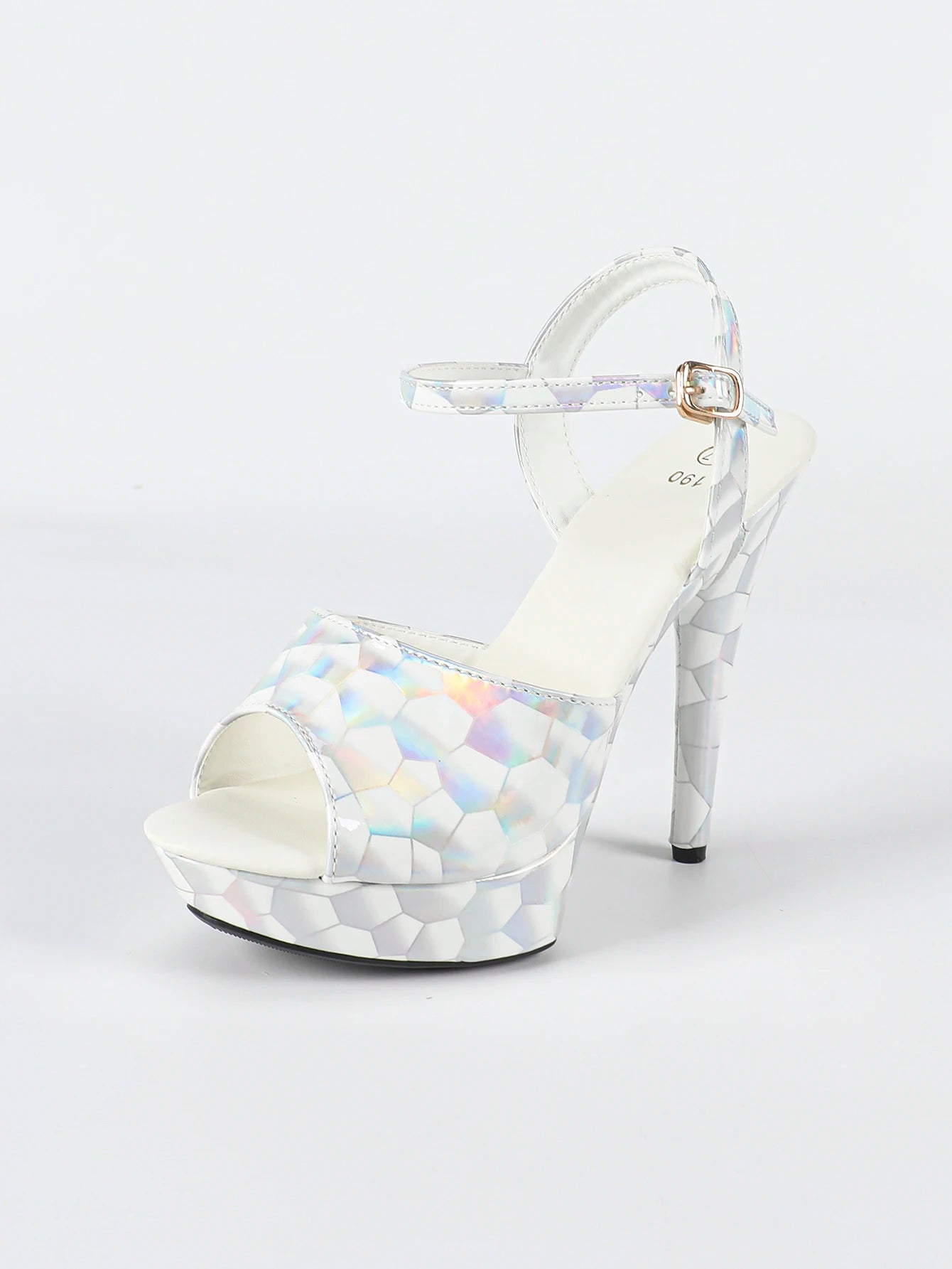 Fashionable, Bold and Beautiful DressHologram Iridescent PU Leather Buckle Strap Sandals For Woman 13CM Stiletto Summer Platform Heels Europe and America Party Shoes