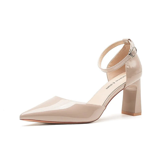 Fashionable, Bold and Beautiful DressFashion Ladies Summer Sandals Sexy High Heels Pointed Patent Leather Buckle Chunky Party Commuter Career Sandals Women