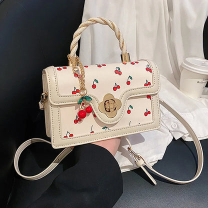 Fashionable, Bold and Beautiful DressStylish Women’s Cherry Square Chain Bag - Versatile PU Leather Crossbody with Sweet Cherry Pattern