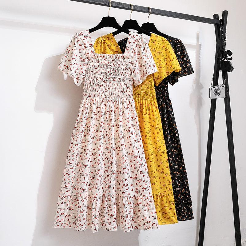 Easy Breezy Floral Printed Lightweight Versatile Chiffon Dress With Short Sleeves and Elastic Waist - Just The Fly Way