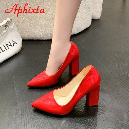 Fashionable, Bold and Beautiful DressAphixta 2025 New 10cm Square Heels Pumps Women Shoes Patent Leather Sexy Wedding Party Official Leisure Super Big Szie 31-50