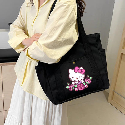 Hello Kitty Large Capacity Canvas Tote Available in Black, Beige, or Mustard, With A Variety Of Style Options - Just The Fly Way
