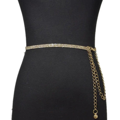 Rhinestone Chain Belt, Waist Chain Fashion Metal Belt, Silver or Gold Chain - Just The Fly Way