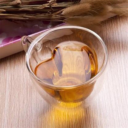 Heart Love Shaped Glass Mug Couple Cups Double Glass Cup Heat-Resisting Wine Glasses Tea Mugs Milk Espresso Coffee Cup Drinkware - Just The Fly Way