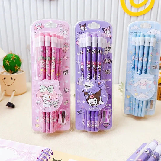 12pcs Sanrio Cute Pencils with Pencil Sharpener Featuring Kuromi, Cinnamoroll, and Melody – Perfect Return to School Anime Set - Just The Fly Way