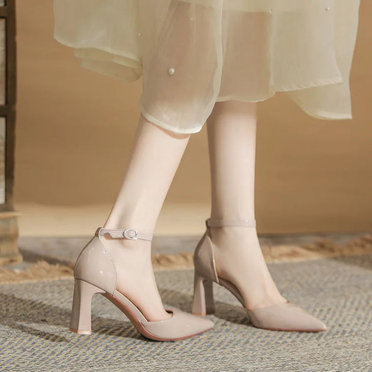 Fashionable, Bold and Beautiful DressFashion Ladies Summer Sandals Sexy High Heels Pointed Patent Leather Buckle Chunky Party Commuter Career Sandals Women - Just The Fly Way