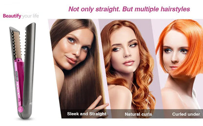 USB Rechargeable Wireless Hair Straightener Curling Iron Styling Tool Tourmaline Ceramic Dry & Wet Use Hair Styler - Just The Fly Way