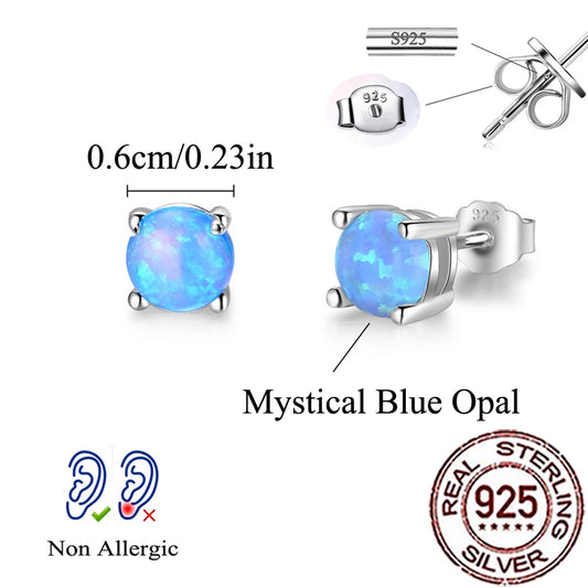 Fashionable, Bold and Beautiful DressCWWZircons 925 Sterling Silver Exquisite Mystical Blue Opal Round Stud Earrings for Women Party Dress Jewelry Accessories SE103 - Just The Fly Way