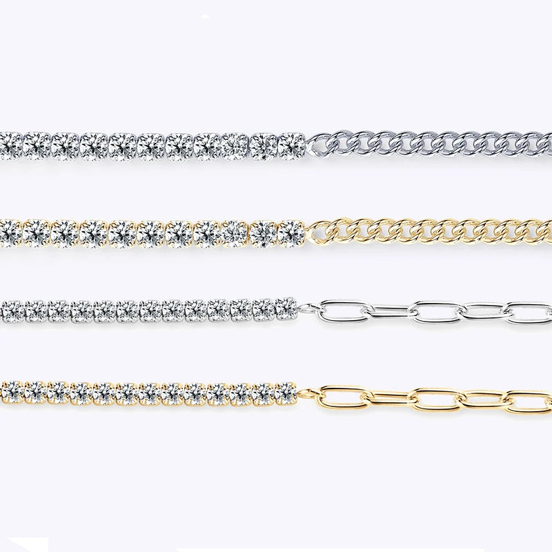 Shine On! 18k Gold Plated Moissanite & Silver Half Tennis Bracelet for Women & Men - Just The Fly Way