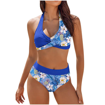Fashionable, Bold and Beautiful Dressbikini Beach Colour Block Floral Printed Women's Swimsuit High Waist Two Piece For Teenagers biquinis feminino tendência 2024