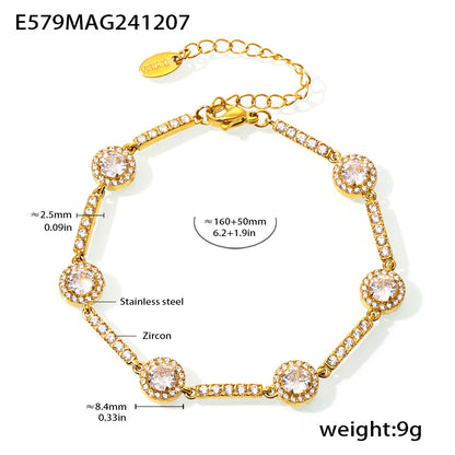 Shimmering Gold Plated Tennis Bracelet for Women - Vintage Charm Bangle with Zircon, Heart & Square Designs - Just The Fly Way