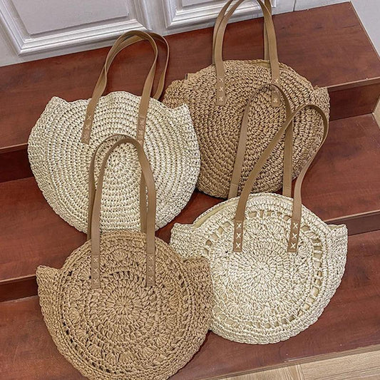 Hand Woven, Round, Beach Bag with a Large Capacity - Just The Fly Way