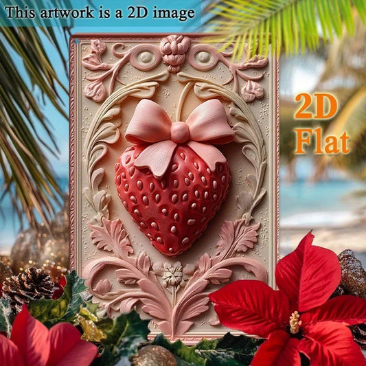 Elegant Pink Bow & Strawberry 2D Aluminum Wall Art Sign - Vibrant Decor for Bedroom, Lounge, or Creative Spaces - Just The Fly Way