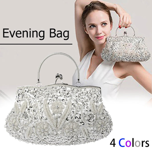 Women's Handbag Floral Designer Evening Bag Beaded Sequin Design Vintage Kissing Lock Satin Purse Bag Wedding Party Clutch Bags - Just The Fly Way