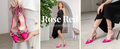 Women's Rhinestone Bow Heels Ankle Strap Pointed Toe Stiletto Heeled Sandals Wedding Bridal Dress Pumps Shoes - Just The Fly Way
