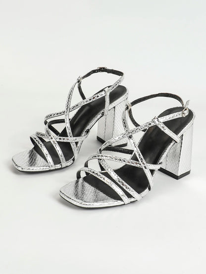 women Block Heels Square Toe Chunky Ankle Buckle Pump Heeled Sandals - Just The Fly Way