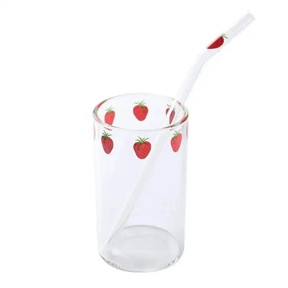 Cute Heat Resistant Strawberry Glass Cups with Lid and Straw - Perfect for Drinks! - Just The Fly Way