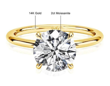 14k Gold Ring, Round, Certified 1ct, 2ct, 3ct Moissanite Ring - Just The Fly Way