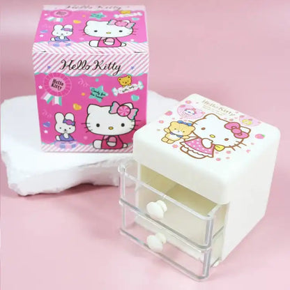 Sanrio Hello Kitty Desktop Storage Box Double Drawer Jewelry Storage Box Cartoon Kitty Cat Mini Sundries Finishing Boxes Gift