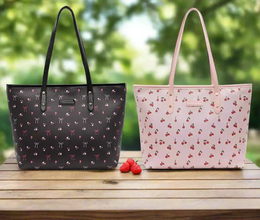 Women's Large Capacity, Tote Bag, Featuring a Cherry Print, Zipper Closure - Just The Fly Way