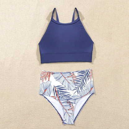 Fashionable, Bold and Beautiful DressWomen'S Tropical Printed Sexy Split Swimsuit Sports Tight Fitting High Waist Bikini Set High Elastic Swimwear Women'S Swimsuit
