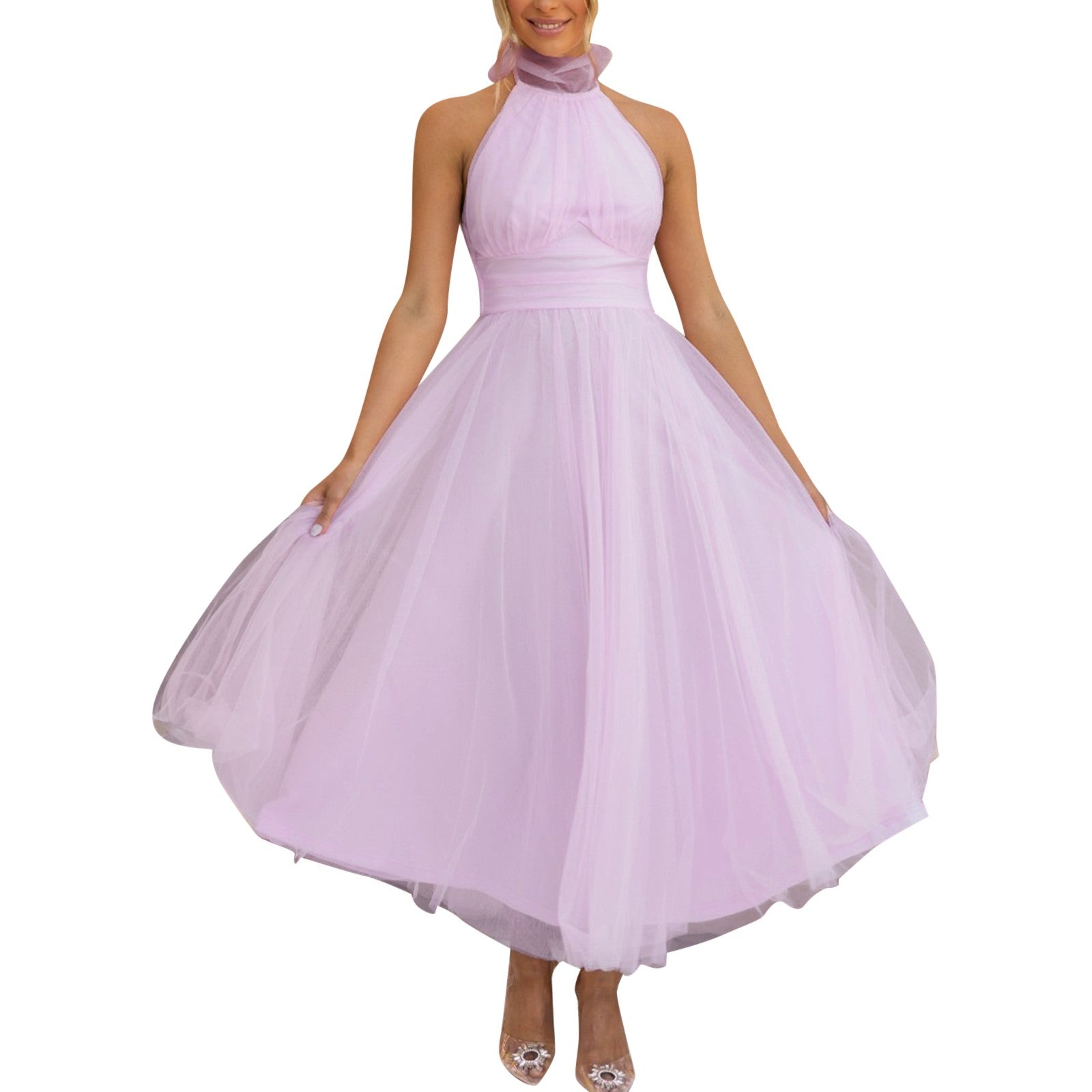 Sexy Halter Holiday Party Dress Women Off Shoulder Mesh Backless Pleated Dress White Vestidos Formal Wedding Gown Long Dress - Just The Fly Way