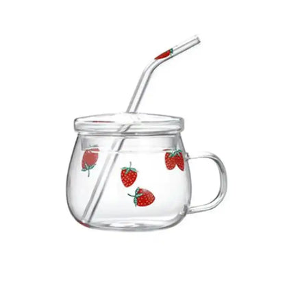 Cute Heat Resistant Strawberry Glass Cups with Lid and Straw - Perfect for Drinks! - Just The Fly Way