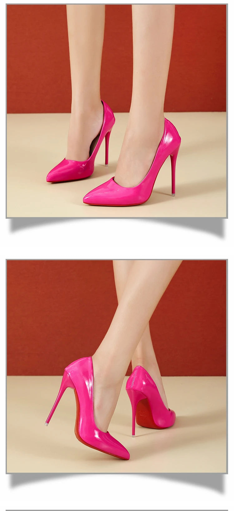 Fashionable, Bold and Beautiful DressTemperament 12cm Super High Thin Heels Shoes Women Pumps Pointed Toe Colorful Patent Leather Stiletto Wedding Shoe Size 45