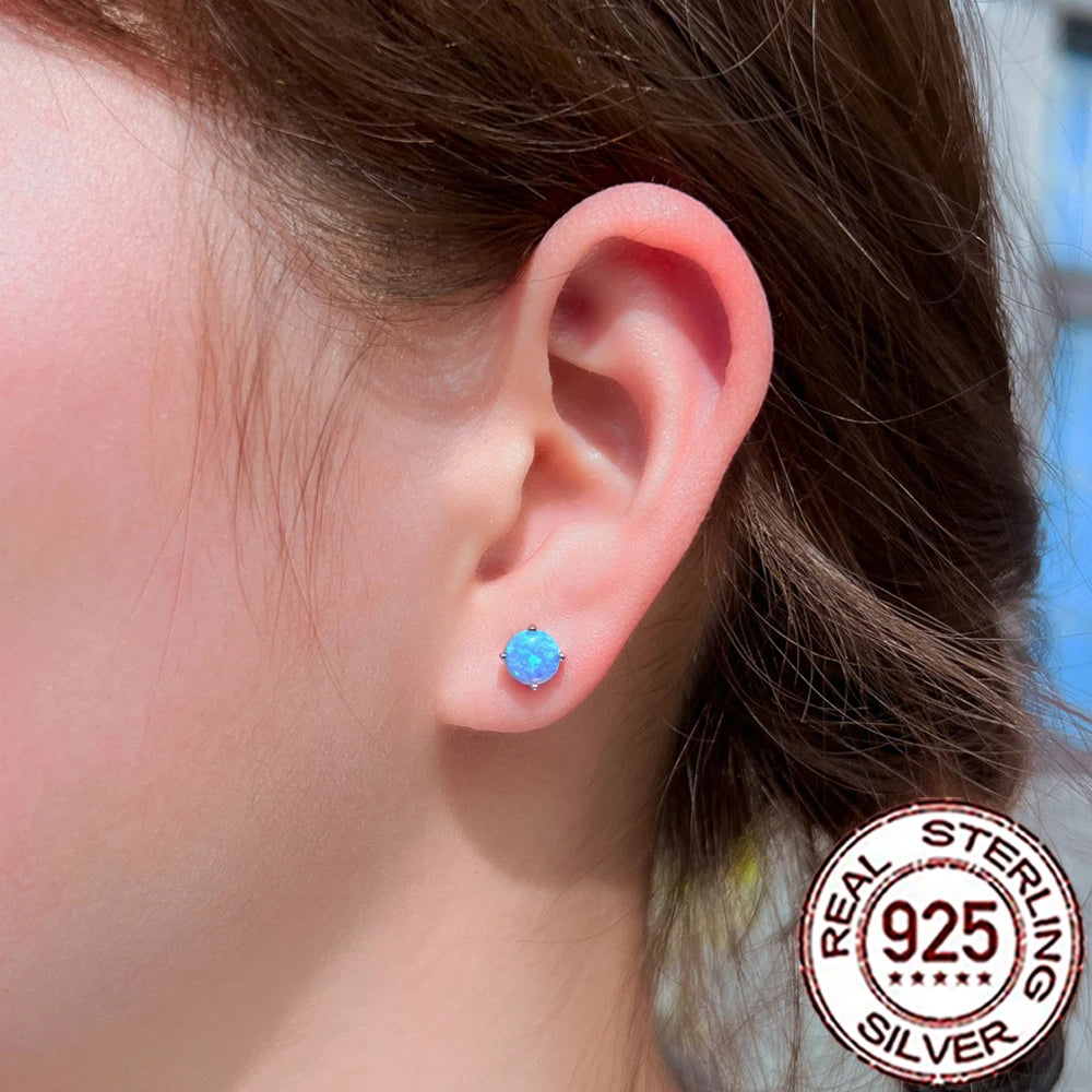 Fashionable, Bold and Beautiful DressCWWZircons 925 Sterling Silver Exquisite Mystical Blue Opal Round Stud Earrings for Women Party Dress Jewelry Accessories SE103 - Just The Fly Way