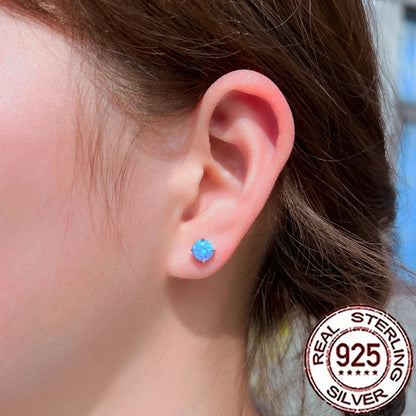 Fashionable, Bold and Beautiful DressCWWZircons 925 Sterling Silver Exquisite Mystical Blue Opal Round Stud Earrings for Women Party Dress Jewelry Accessories SE103 - Just The Fly Way