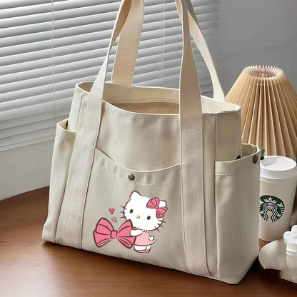 Hello Kitty Large Capacity Canvas Tote Available in Black, Beige, or Mustard, With A Variety Of Style Options - Just The Fly Way